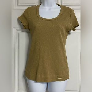 T4a- MOGA Gold Metallic Thread Ribbed Knit T-Shirt